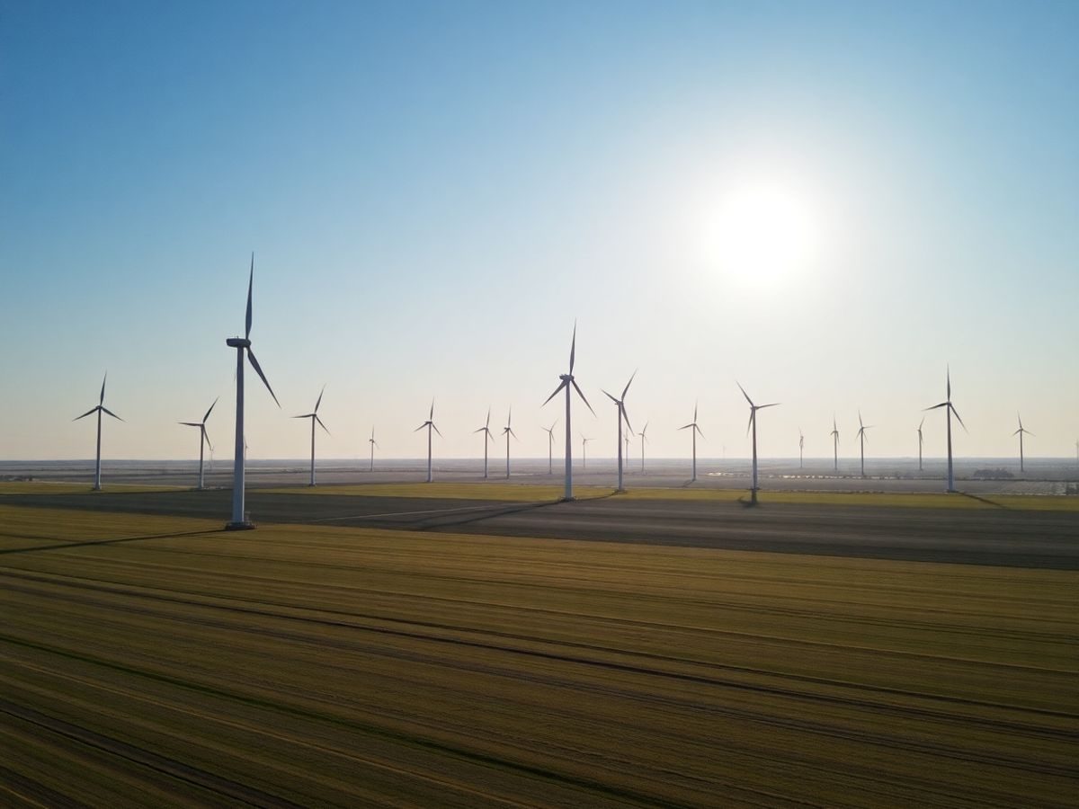 Turbine eoliene moderne pe un câmp verde.
